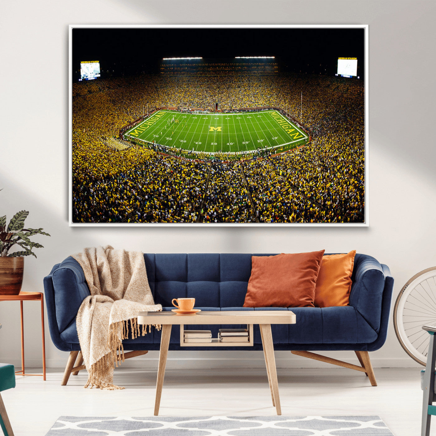 26166-MGV-CV-36X24-Stadium in Michigan Wall Art Canvas Print, Framed American Football Stadium Art Picture Print, Football Stadium Field Perfect Sports Room Decor Artwork