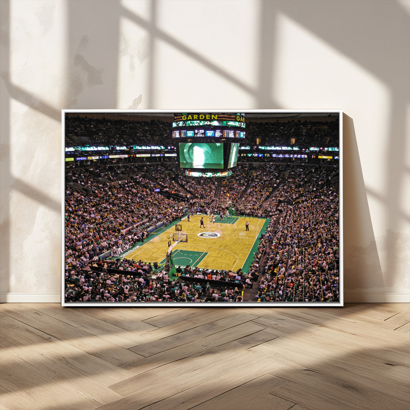 21705-MGV-FC-36X24_White-TD Garden Basketball Canvas Wall Art - Boston Celtics Live Action - Framed - Ready to Hang