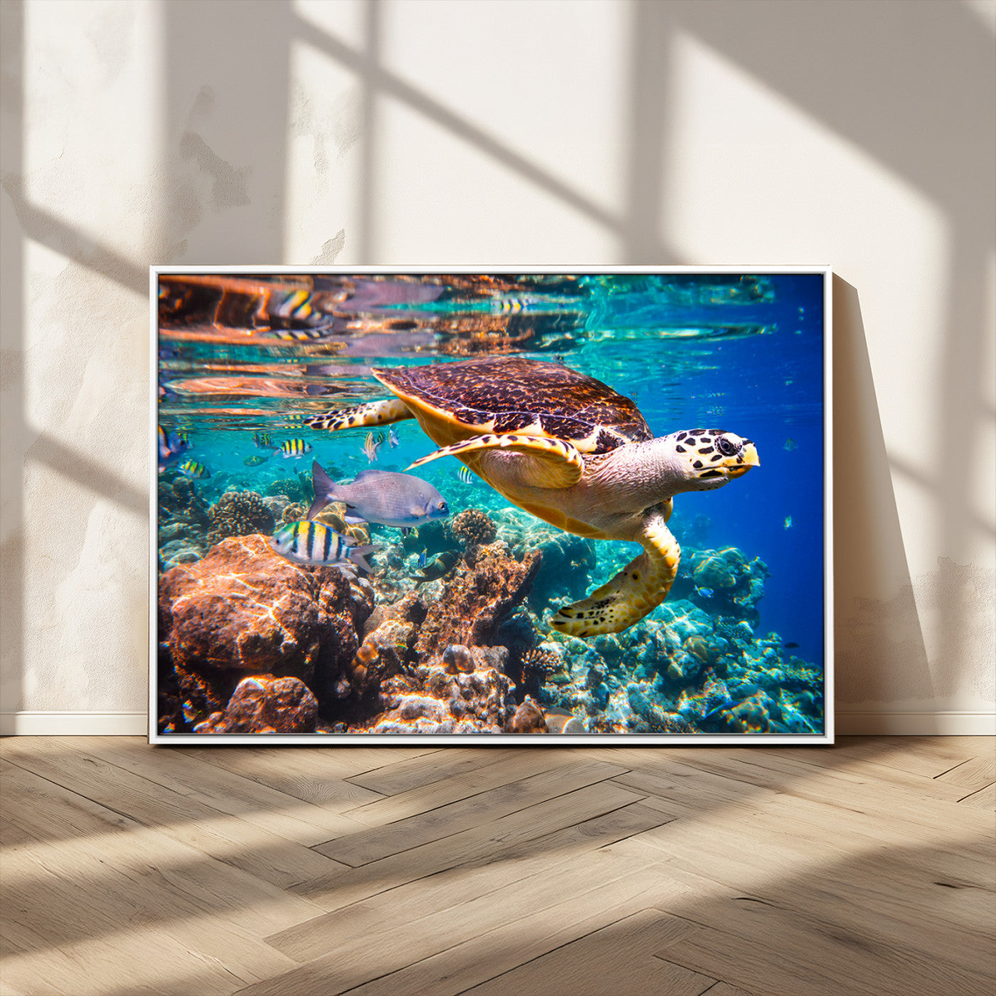MGV-FC-36X24 - Sea Turtle Wall Art Canvas Print – Vibrant Ocean Coral Reef Décor, Ready to Hang