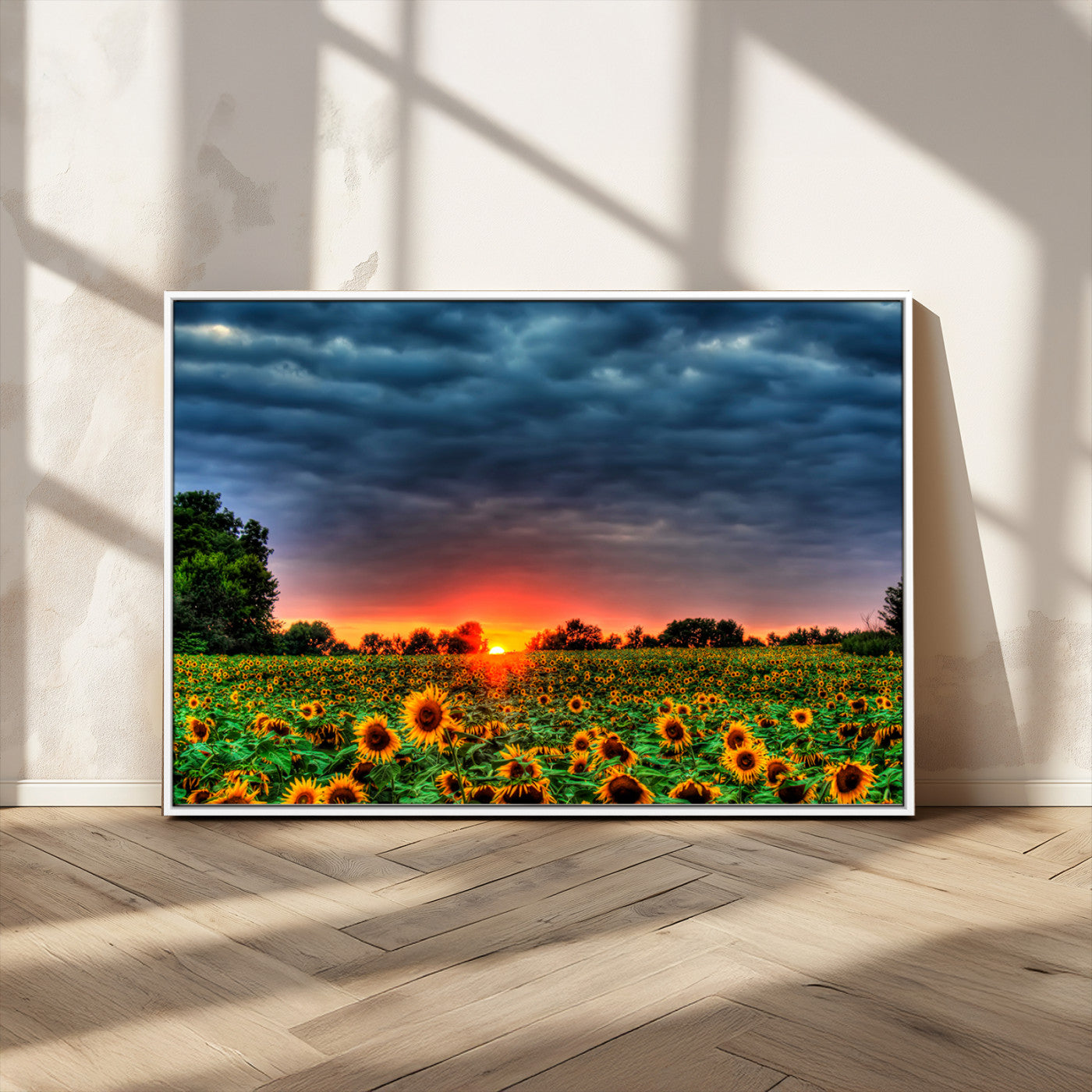 MGV-FC-36X24 - Golden Sunflower Field at Sunset – Breathtaking Sky and Vibrant Flowers, Ready to Hang Wall Art