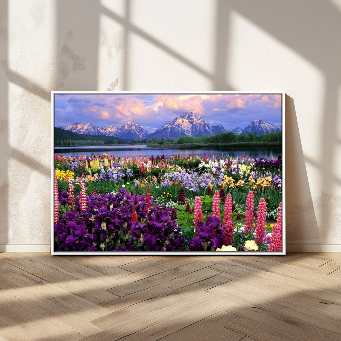 MGV-FC-36X24 - Vibrant Wildflower Garden and Mountain View Giclee Canvas Print | Floral Wall Art for Living Room