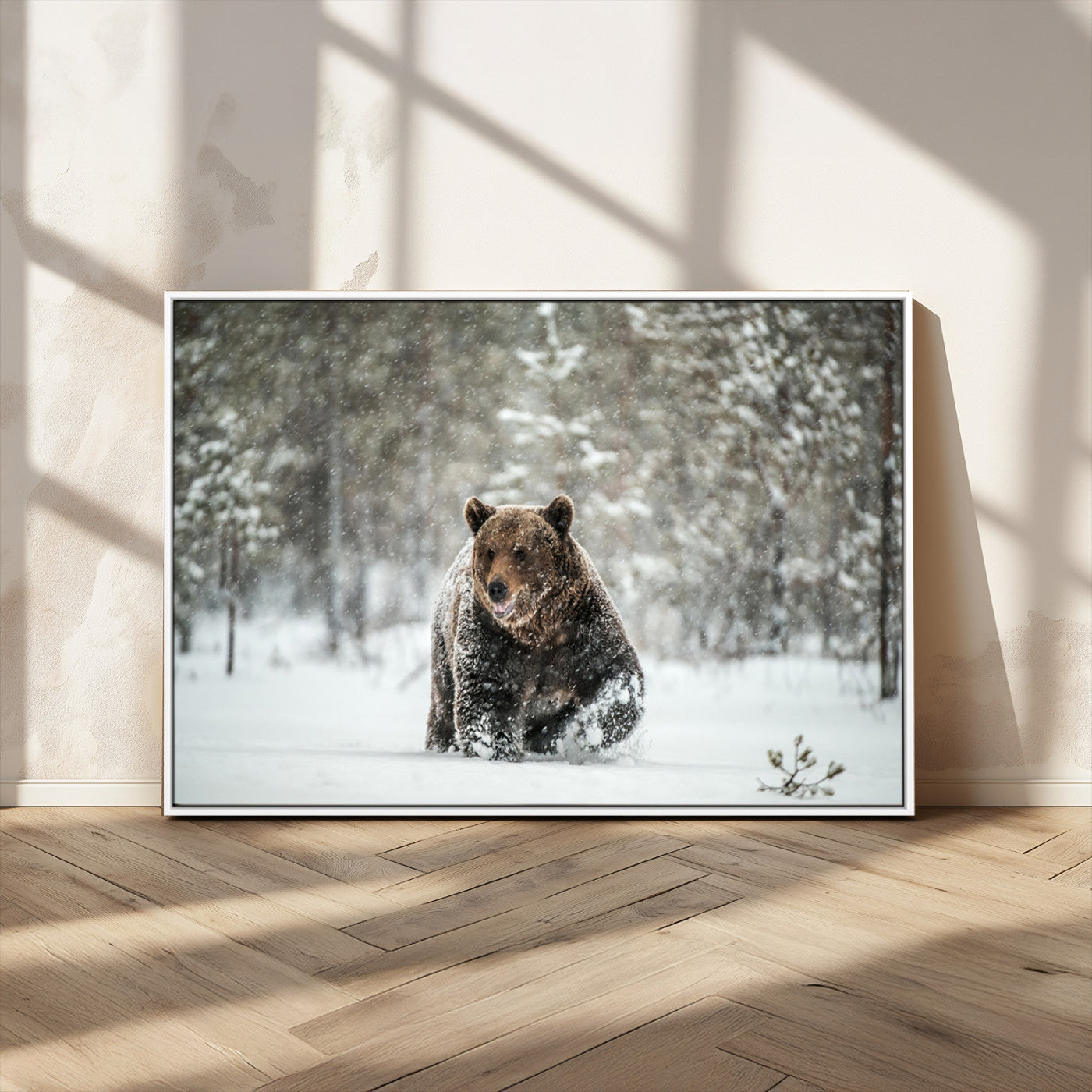 MGV-FC-36X24 - Wall Art Canvas Print – Grizzly Bear in Snowy Forest Powerful Presence Snowy Wilderness Wild Beauty