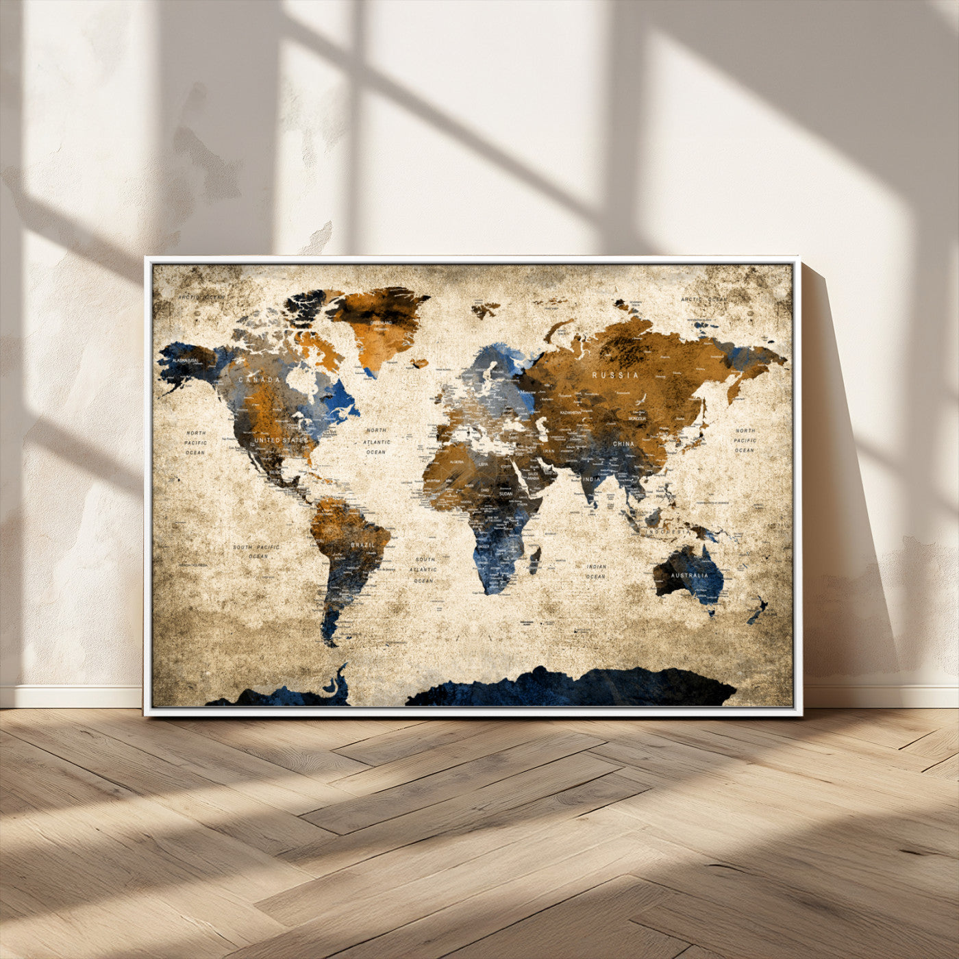 MGV-FC-36X24 - Push Pin World Map Canvas Print – Framed Wall Art for Couples to Track Their Travels – Anniversary