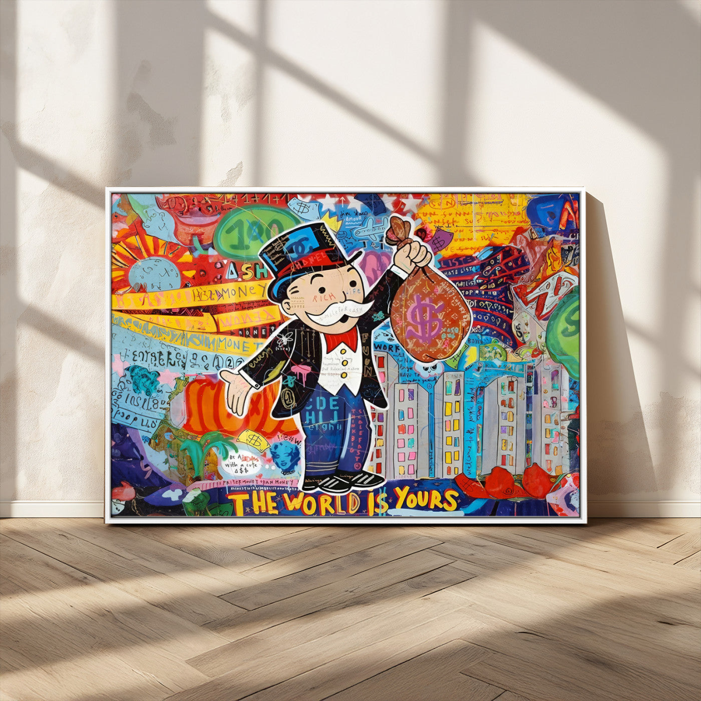 MGV-FC-36X24 - Pop Art Monopoly Man Canvas Wall Art Print - Bold and Colorful Street Art-Inspired Decor for Living