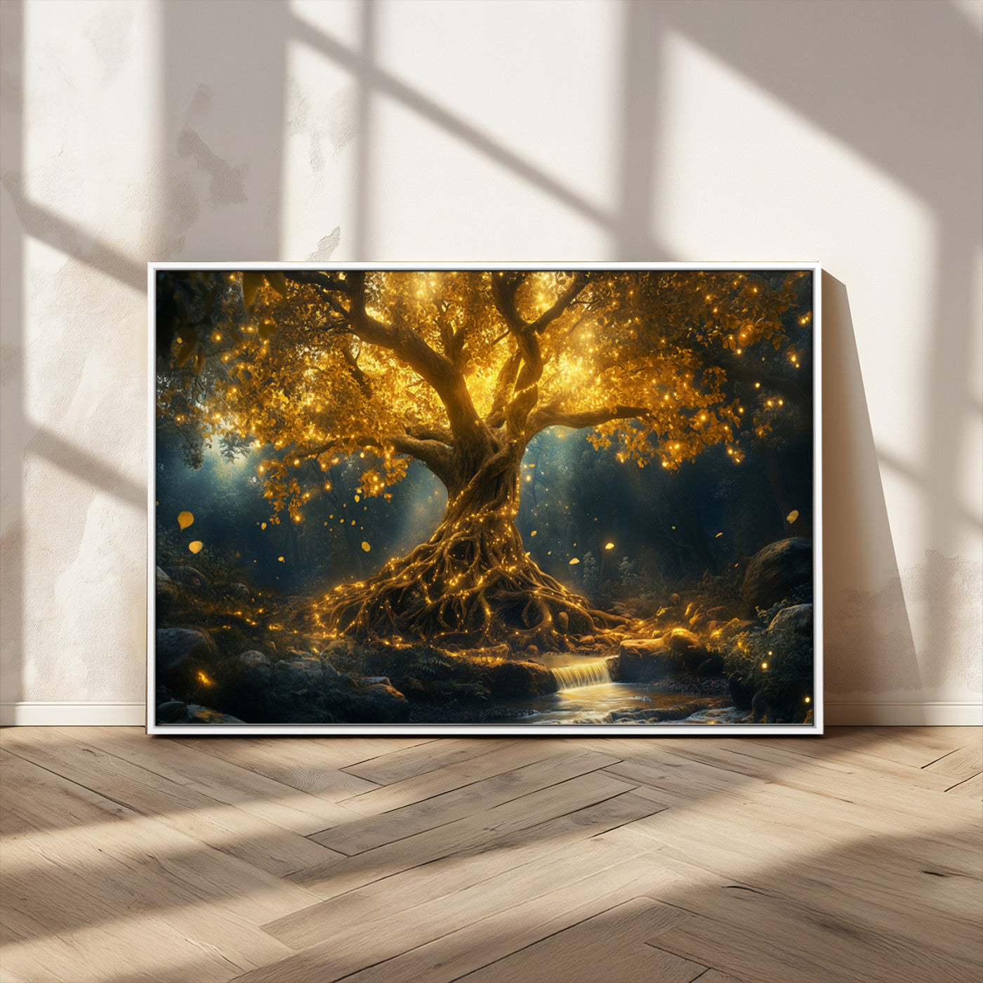 MGV-FC-36X24 - Golden Tree of Life Canvas Wall Art Print - Majestic Glowing Tree Wall Art Print