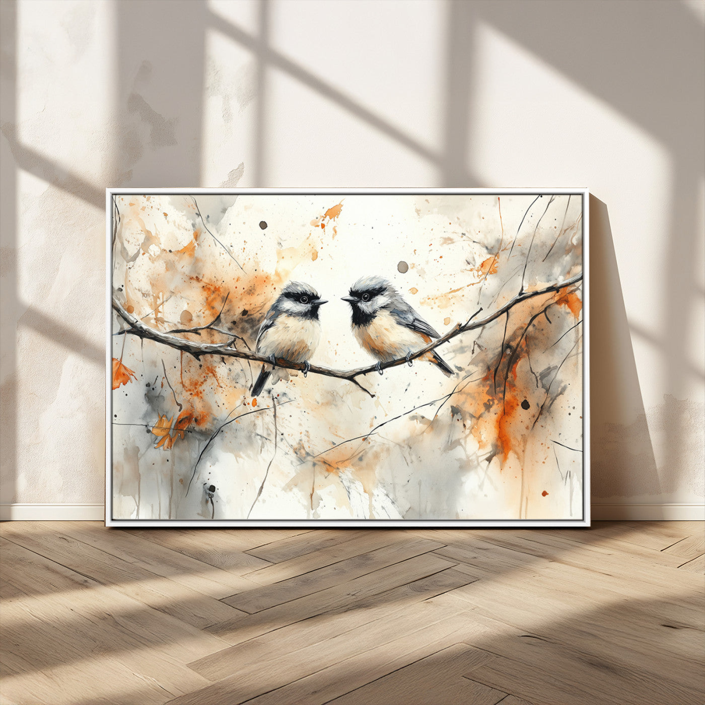 MGV-FC-36X24 - Abstract Watercolor Chickadee Bird Canvas Wall Art Print - Large Bird and Branch Wall Art, Modern