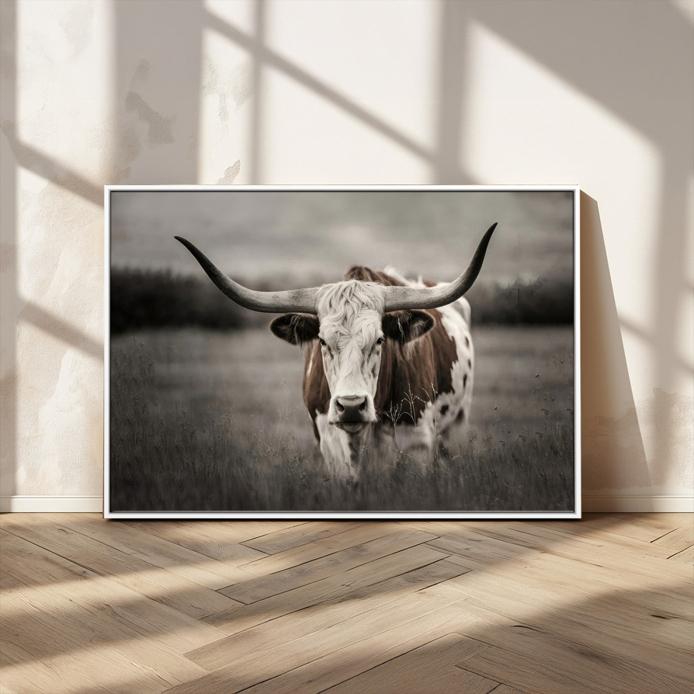 MGV-FC-36X24 - Texas Longhorn Cow Canvas Wall Art Print - Large Rustic Longhorn Art for Living Room, Western Wall