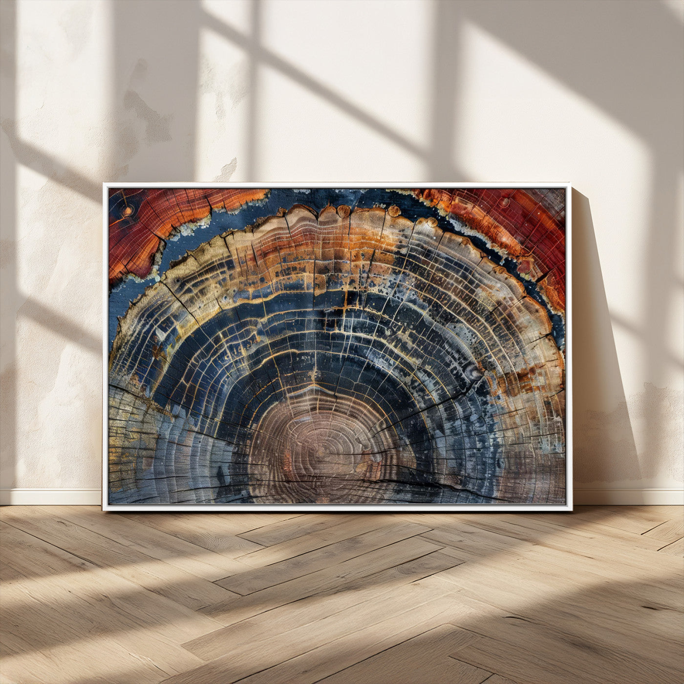 MGV-FC-36X24 - Abstract Tree Ring Wall Art, Colorful Framed Tree Ring Wall Decor, Minimalist Home Canvas Art,