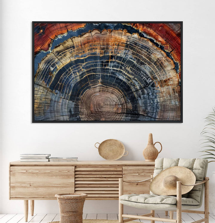 Abstract Tree Ring Wall Art, Colorful Framed Tree Ring Wall Decor, Minimalist Home Canvas Art, Modern Farmhouse Decor
