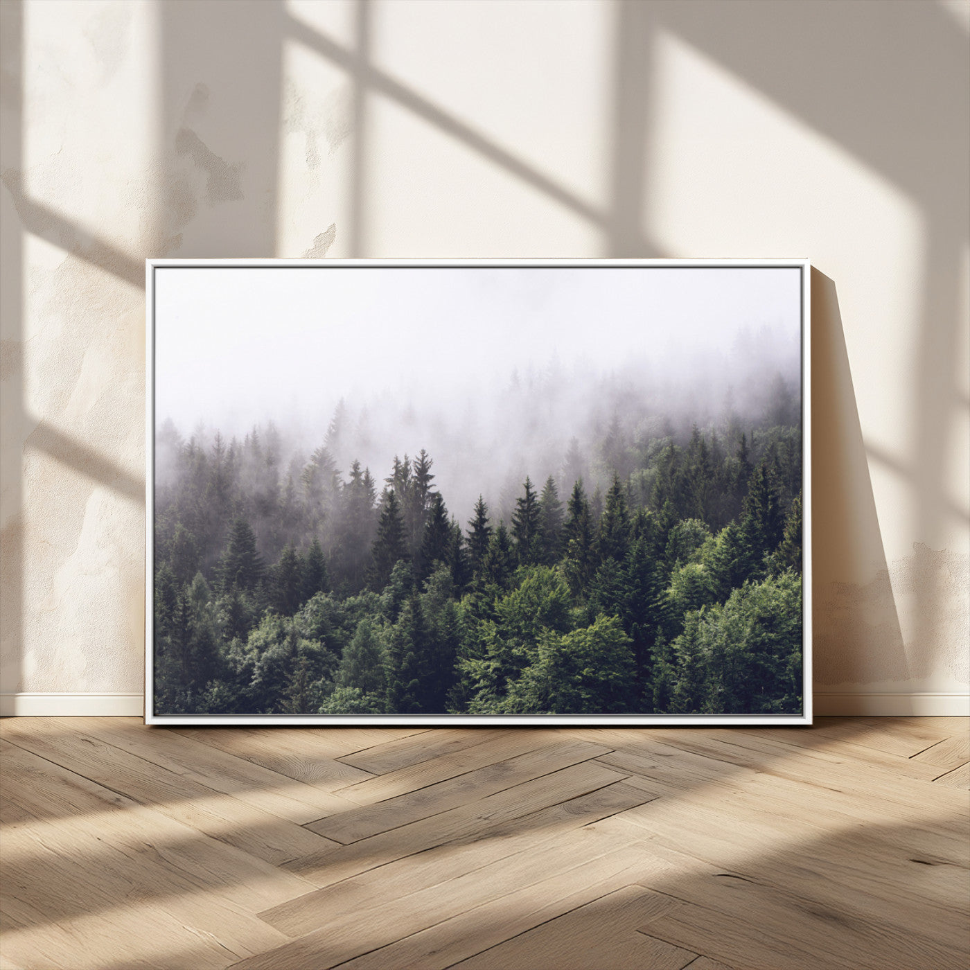 MGV-FC-36X24 - Misty Forest Wall Art | Foggy Forest Canvas Print | Large Nature-Inspired Misty Tree Landscape for
