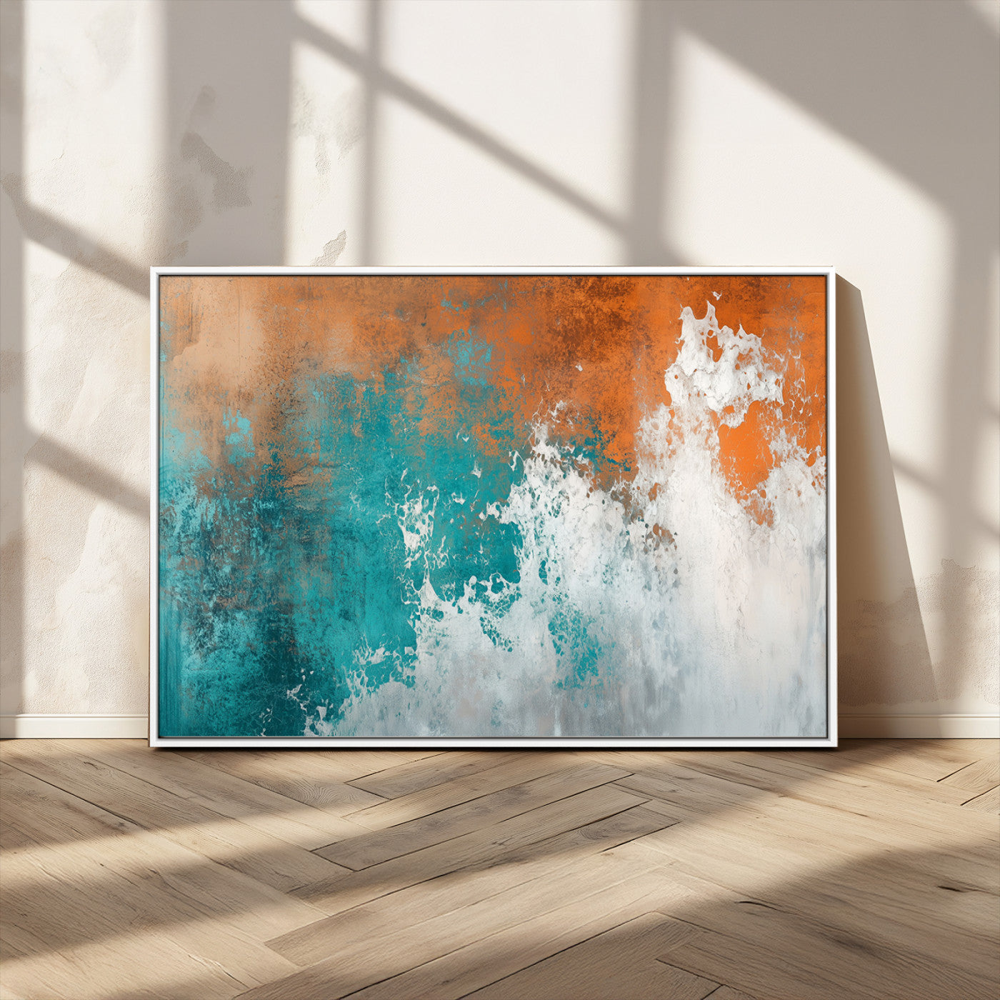 MGV-FC-36X24 - Vintage Abstract Print - Bold Teal and Orange Canvas Wall Art - Retro-Vintage Abstract Orange Canvas