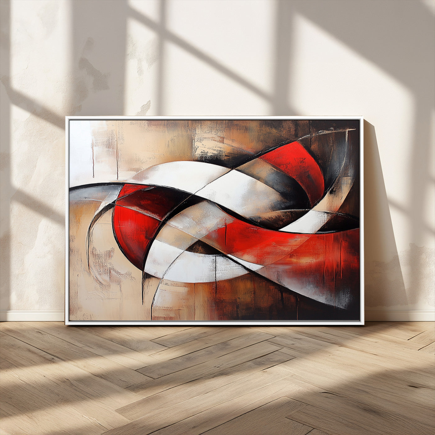 MGV-FC-36X24 - Abstract Wall Art - Modern Red and White Canvas Wall Art Print - Bold Geometric Abstract Canvas for