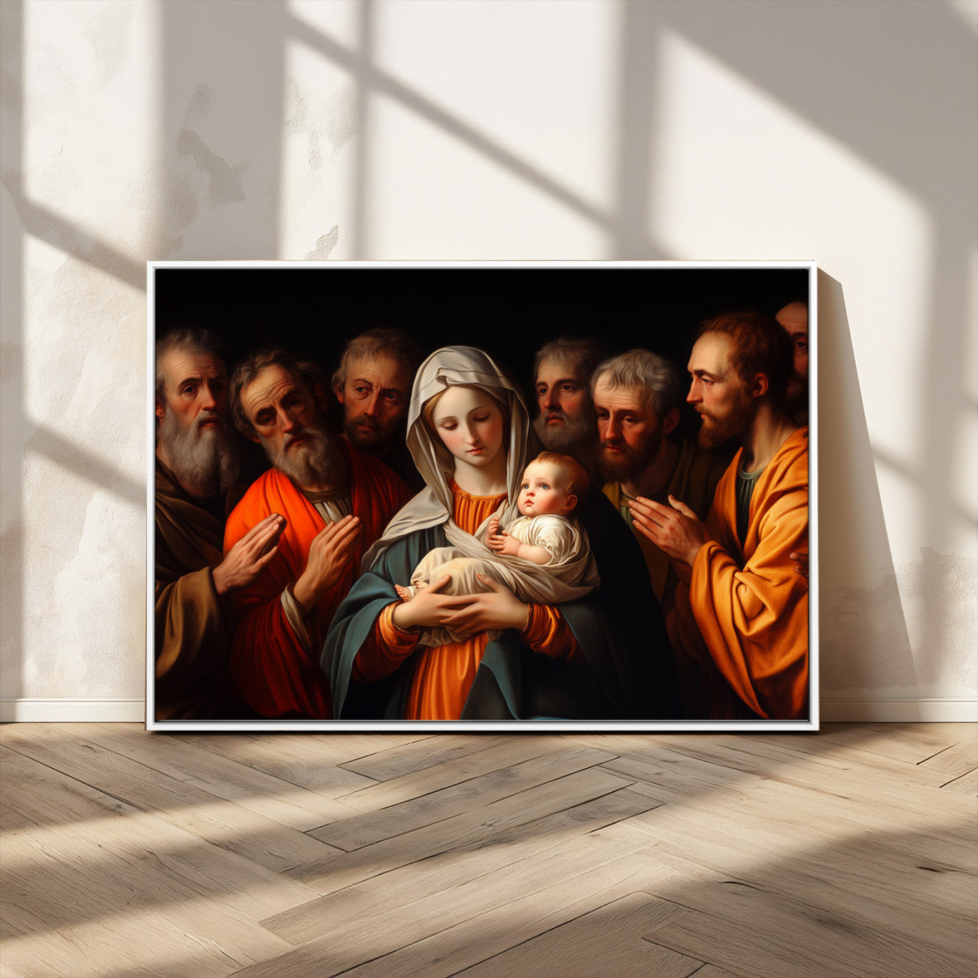MGV-FC-36X24 - Religious Canvas Wall Art Print - Madonna and Child with Apostles Art Print - Classic Christian