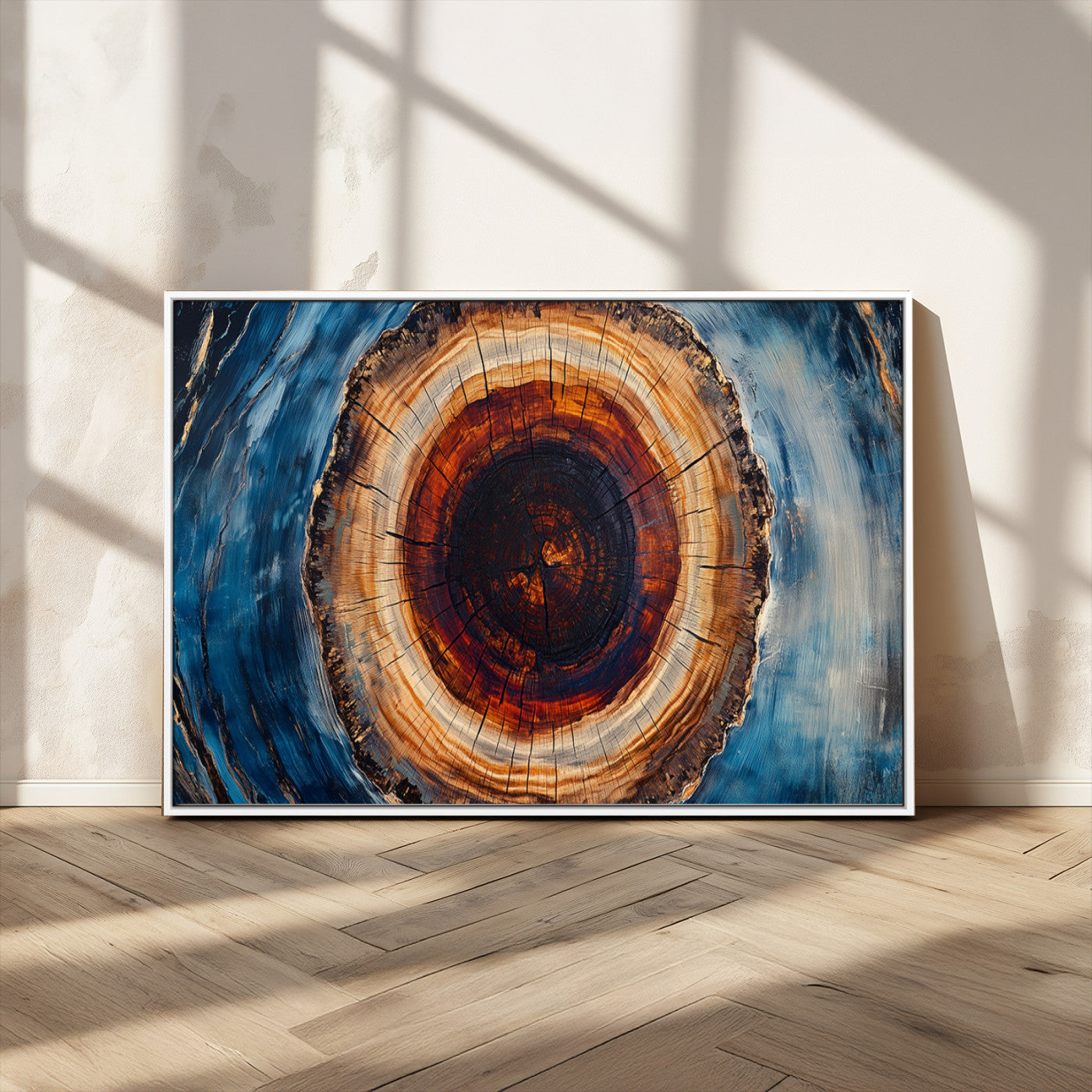 MGV-FC-36X24 - Framed Abstract Tree Ring Wall Art Print, Natural Rustic Wood Texture Canvas Print, Wood Tree Stump