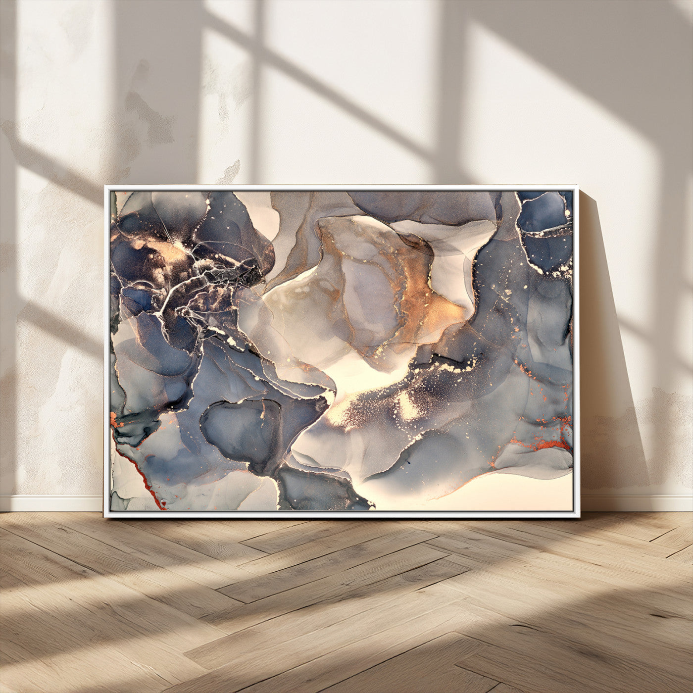 MGV-FC-36X24 - Abstract Blue and Gold Wall Art - Fluid Ink Artwork - Modern Luxury Wall Decor for Contemporary