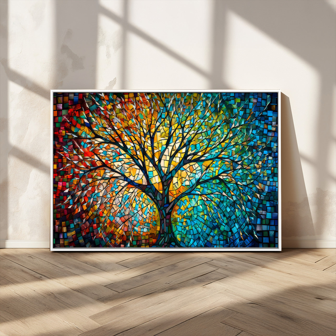 99325-MGV-CV-36X24-Yggdrasil Tree of Life Wall Art Print Canvas | Mosaic Style 3-Panel Canvas Print