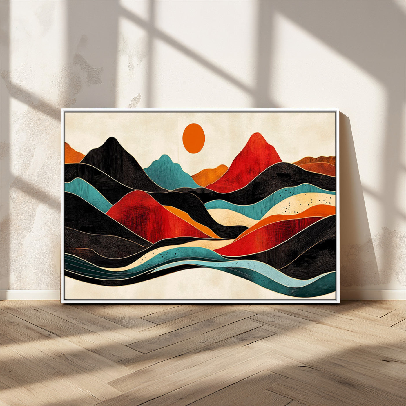 MGV-FC-36X24 - Western Wall Decor - Large Triptych Mountain Canvas - Boho Woodland Wall Art Print - Framed
