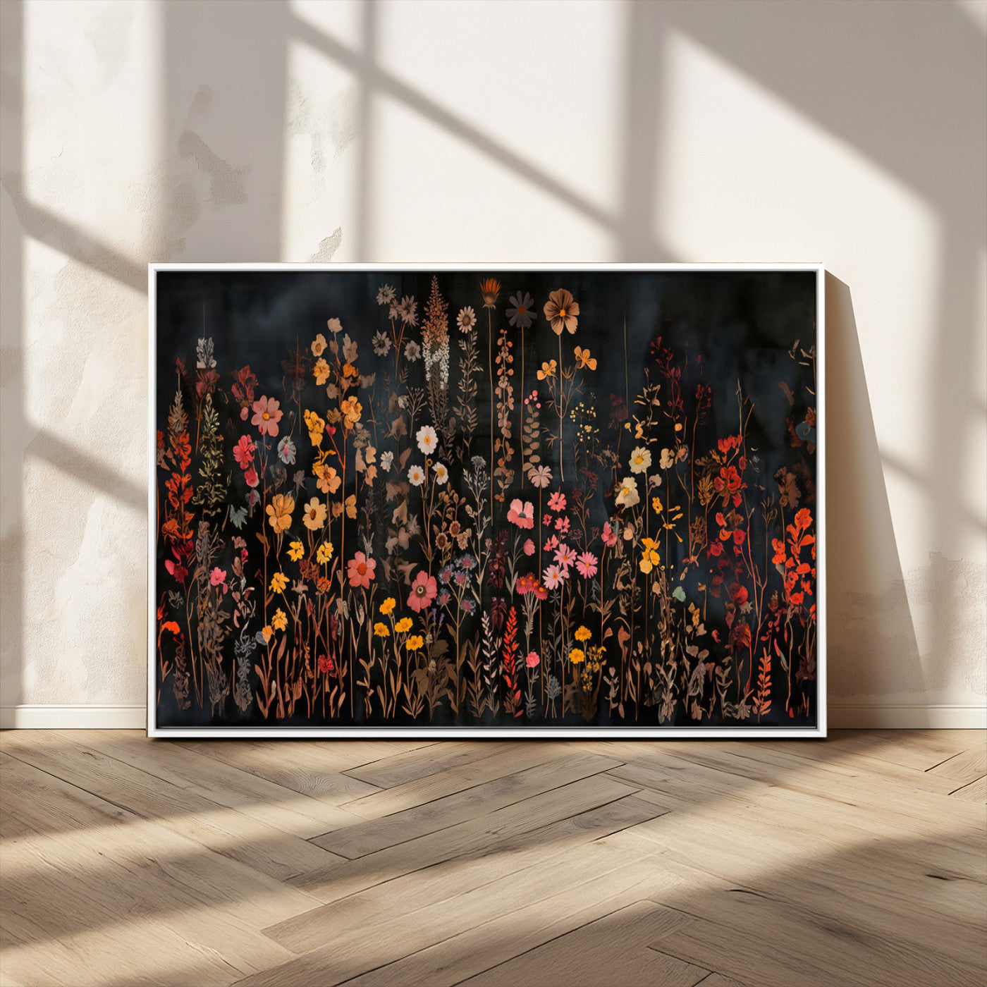 MGV-FC-36X24 - Dark Floral Canvas Wall Art - Moody Botanical Flower Print - Rustic Floral Wall Decor for Home -