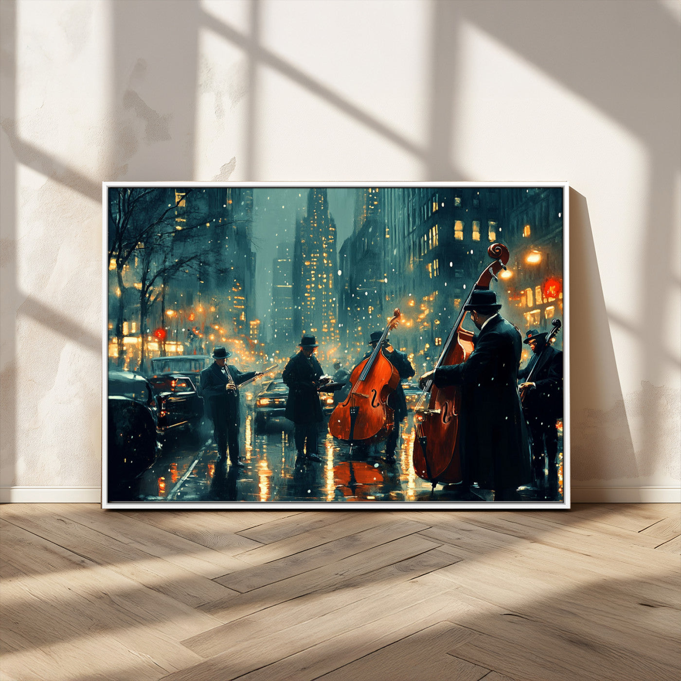 MGV-FC-36X24 - African American Jazz Art Print - Framed Abstract Music Canvas - Colorful Instrument Poster for