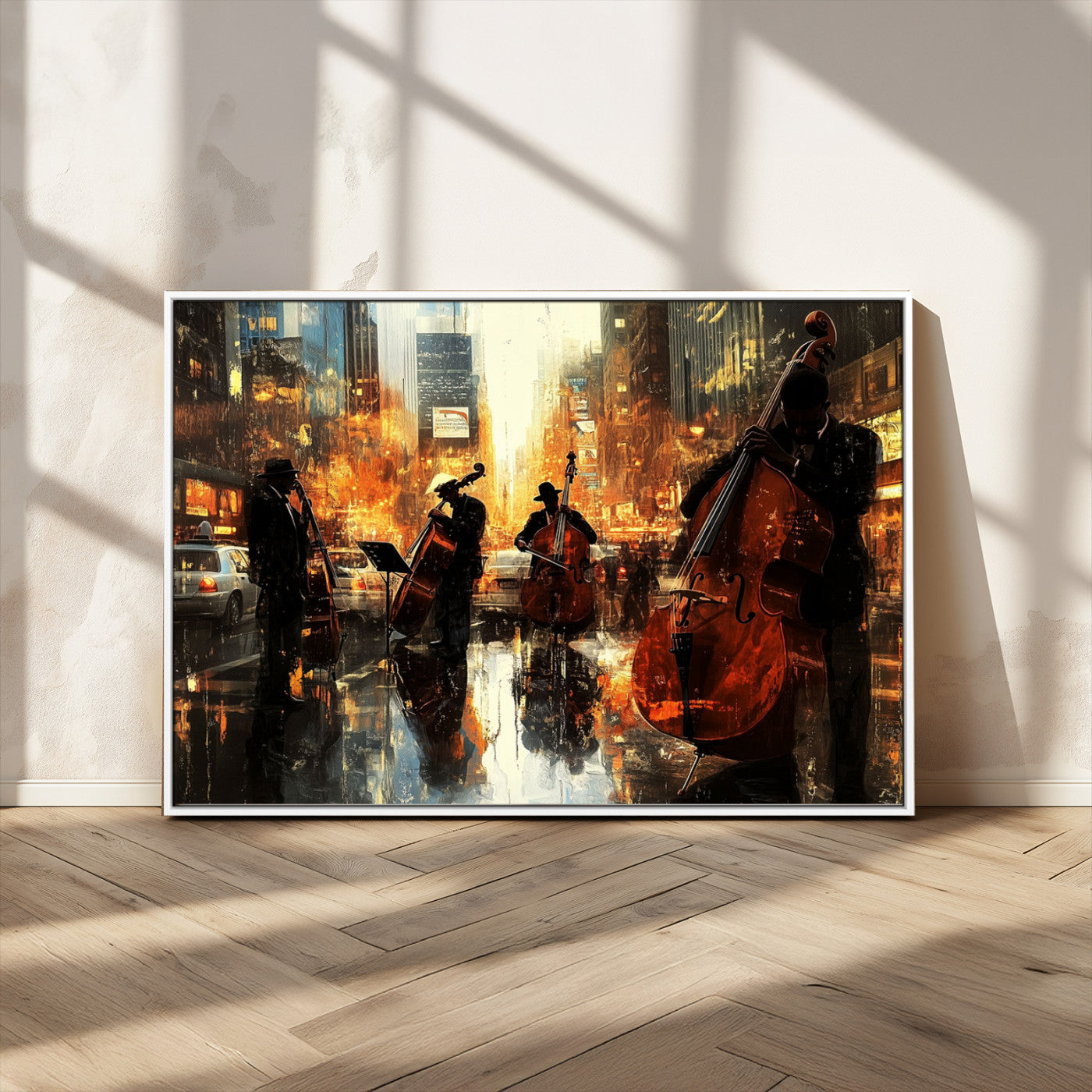 MGV-FC-36X24 - African American Abstract Jazz Wall Art - Framed Abstract Music Canvas - Colorful Instrument Canvsa
