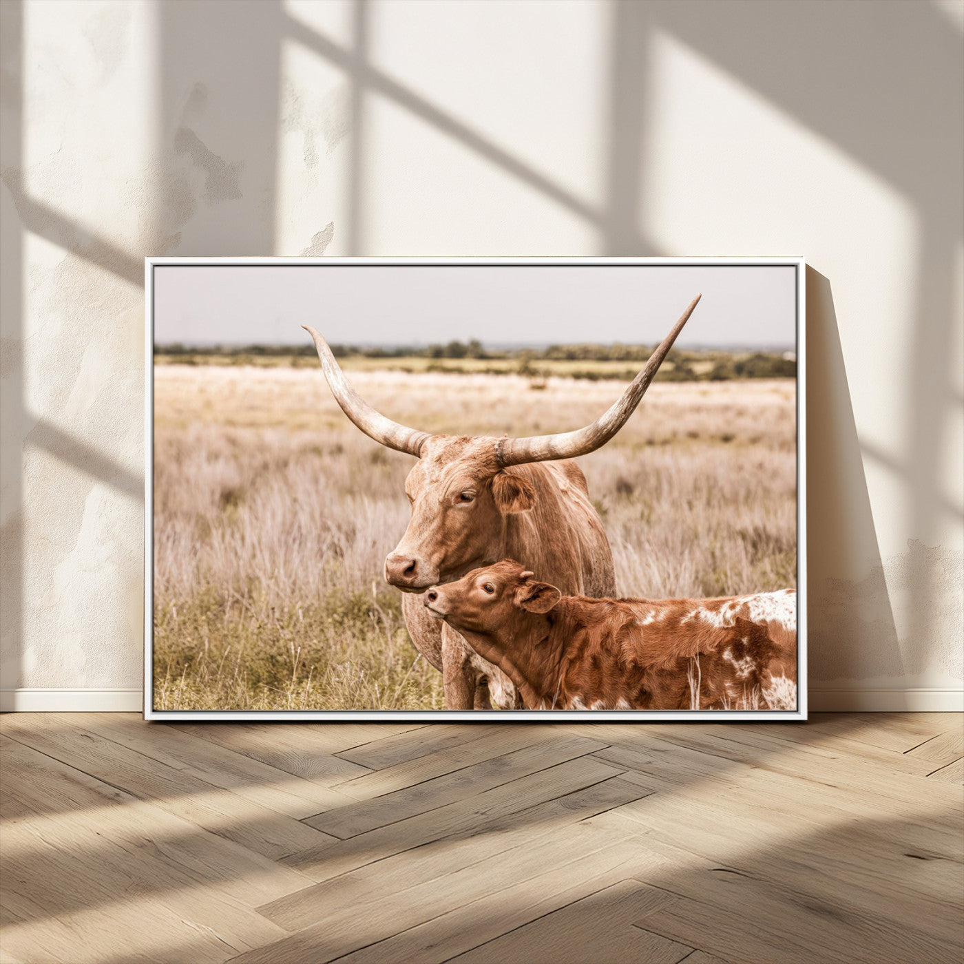 MGV-FC-36X24 - Texas Longhorn Cow Wall Art Canvas Print for Farmhouse Wall Art, Texas Decor, Western Wall Art Print
