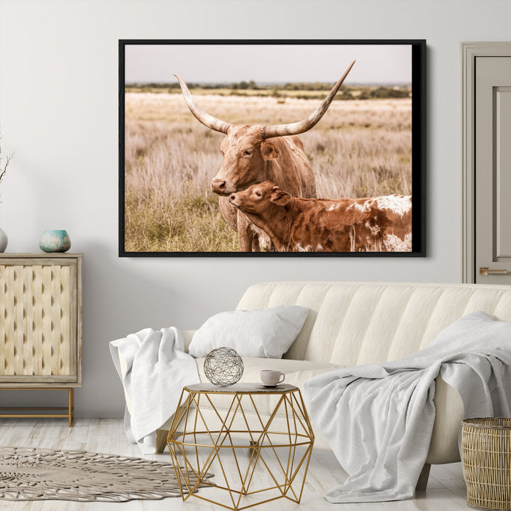 60320-MGV-CV-36X24-Texas Longhorn Cow Wall Art Canvas Print for Farmhouse Wall Art, Texas Decor, Western Wall Art Print
