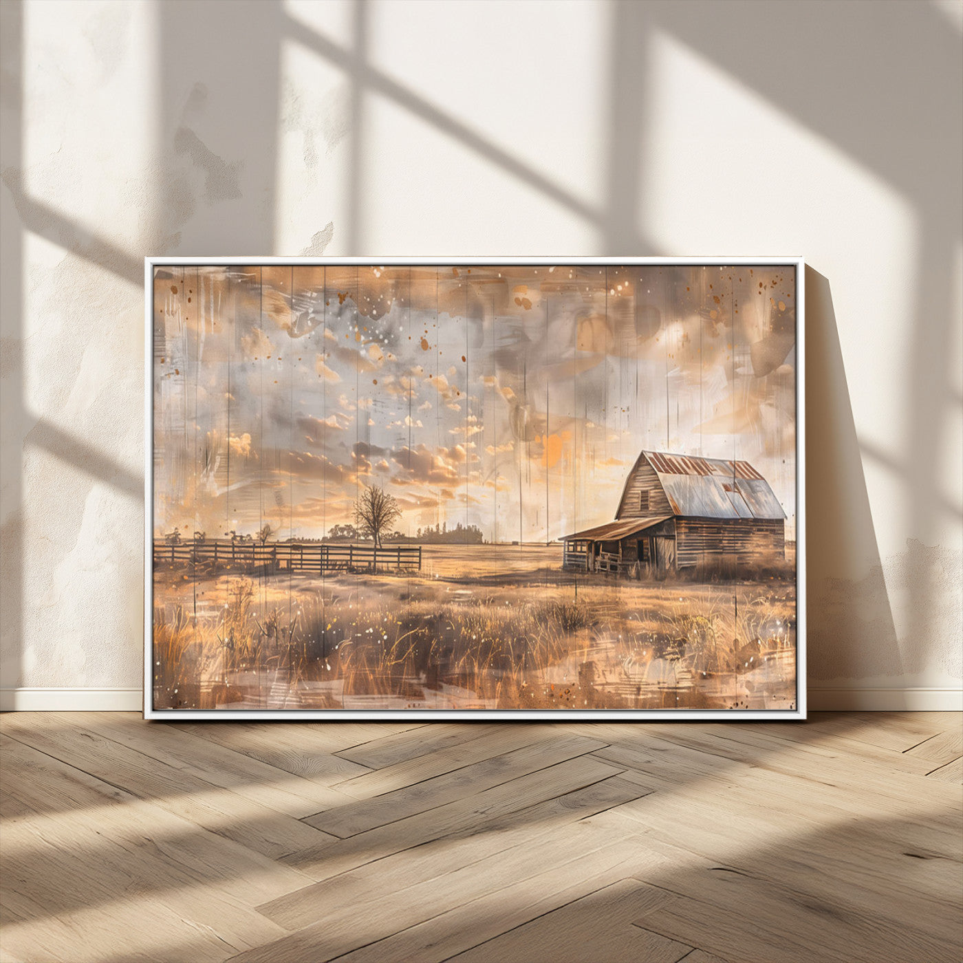 MGV-FC-36X24 - Rustic Farmhouse Wall Art Canvas Print | Barn and Field Canvas Print | Vintage Country Landscape