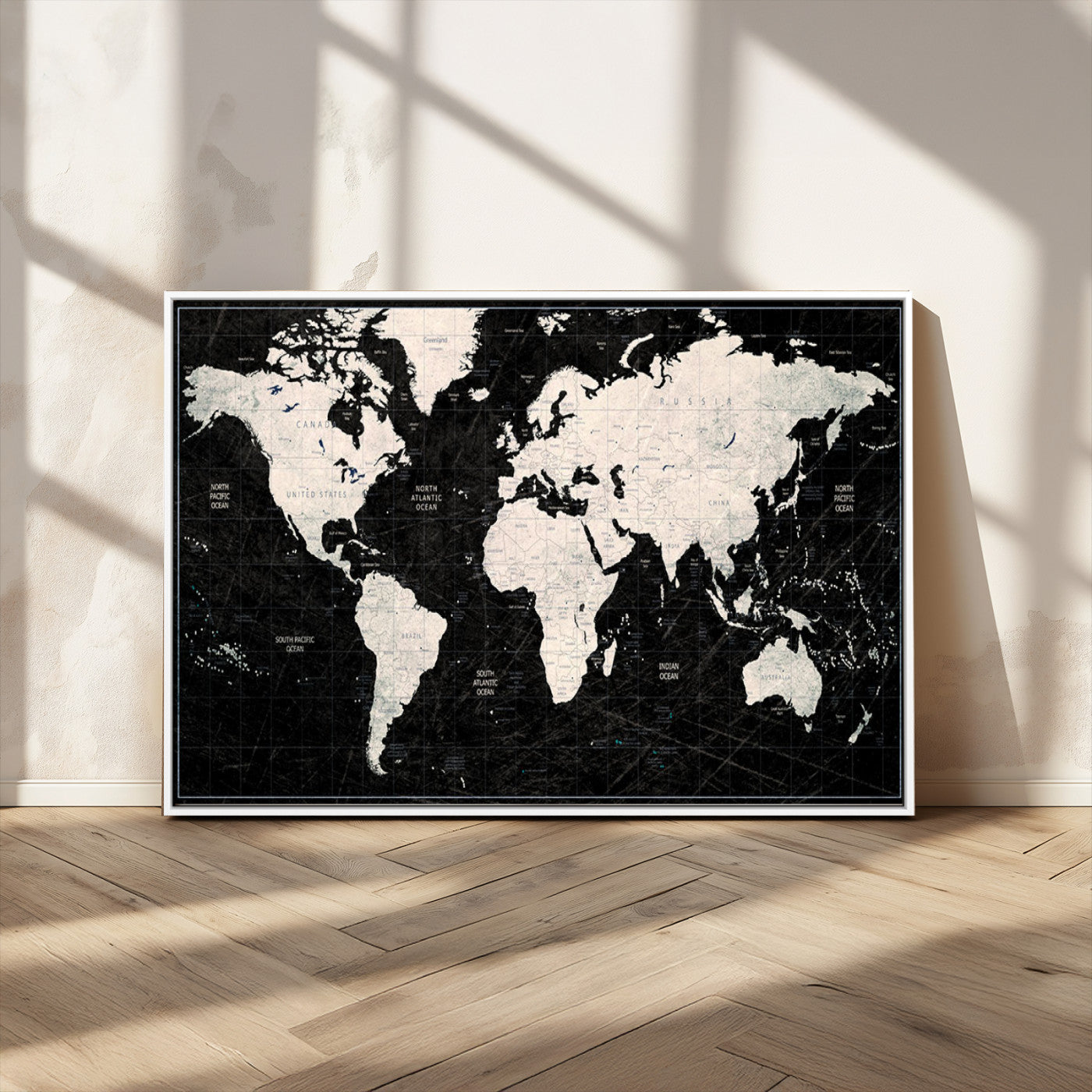 MGV-FC-36X24 - Push Pin World Map Canvas Print – Framed Wall Art for Couples to Track Their Travels – Anniversary