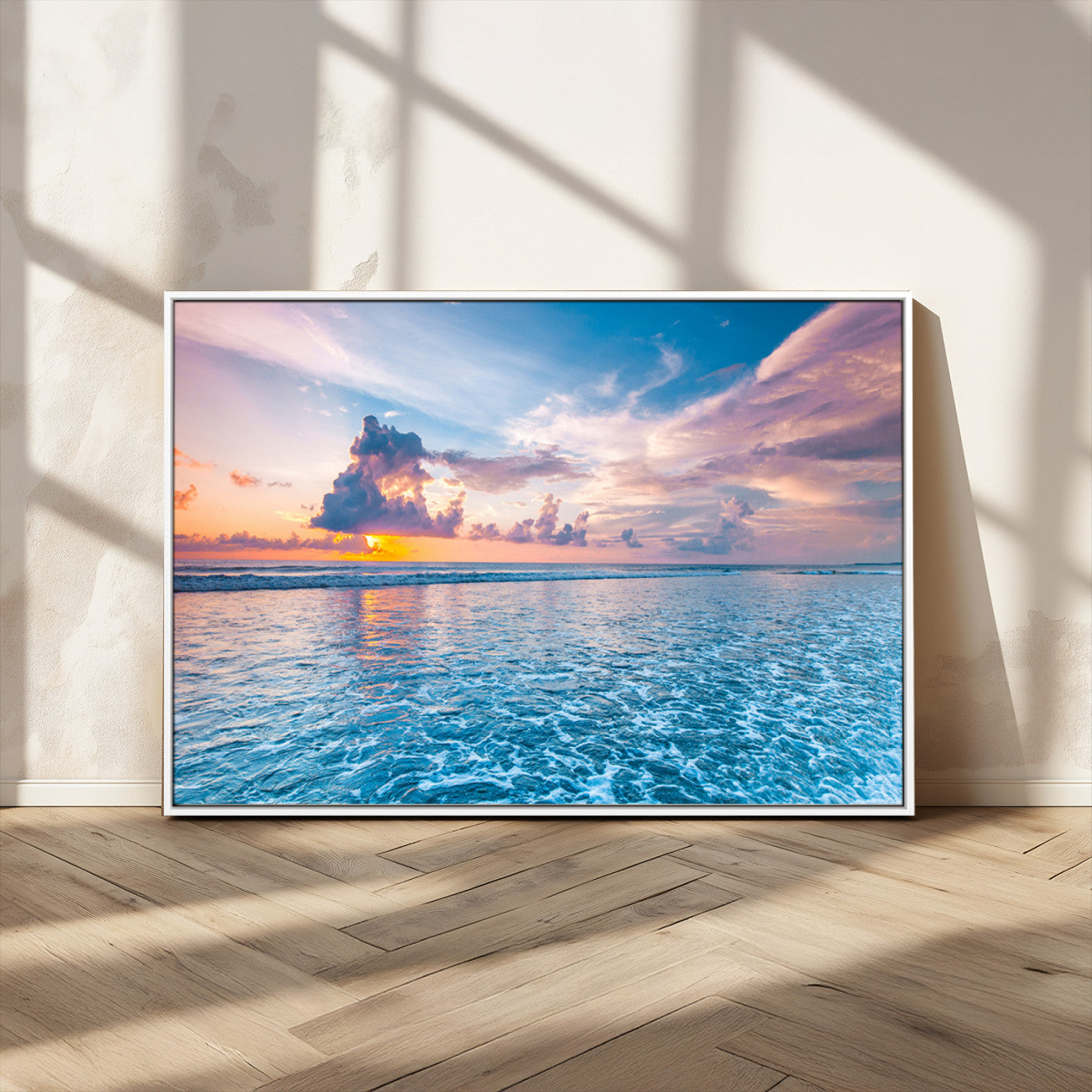 MGV-FC-36X24 - Ocean Sunset Canvas Wall Art Print - Tranquil Seascape with Vibrant Sky and Rolling Waves Canvas
