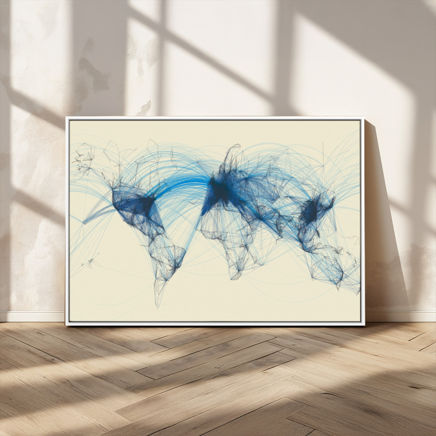 MGV-FC-36X24 - Flight Routes Map art Air Traffic Avi World Map with Blue Connections Canvas Wall Art – Modern