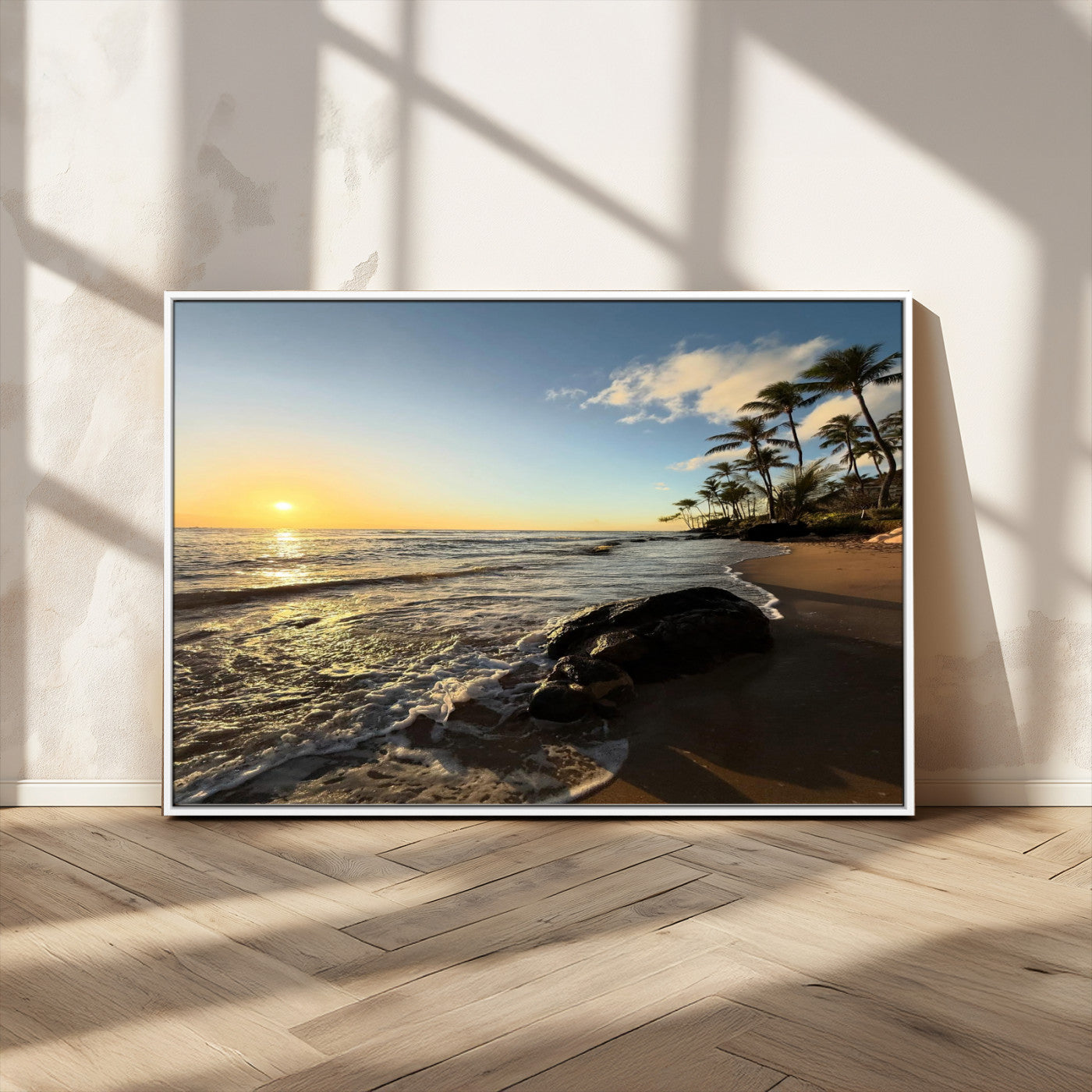 MGV-FC-36X24 - Tropical Beach Wall Art - Stunning Ocean Sunset Canvas Print with Palm Tree Design for Relaxing and