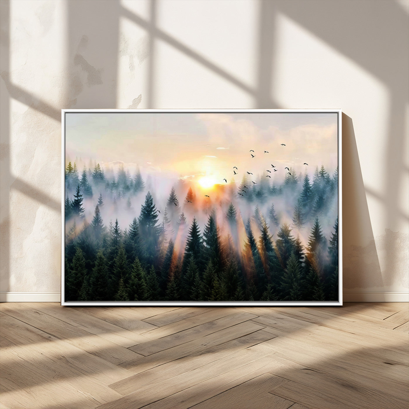 MGV-FC-36X24 - Abstract Forest Wall Art - Serene Nature Canvas Print with Misty Forest Design for Modern Home or