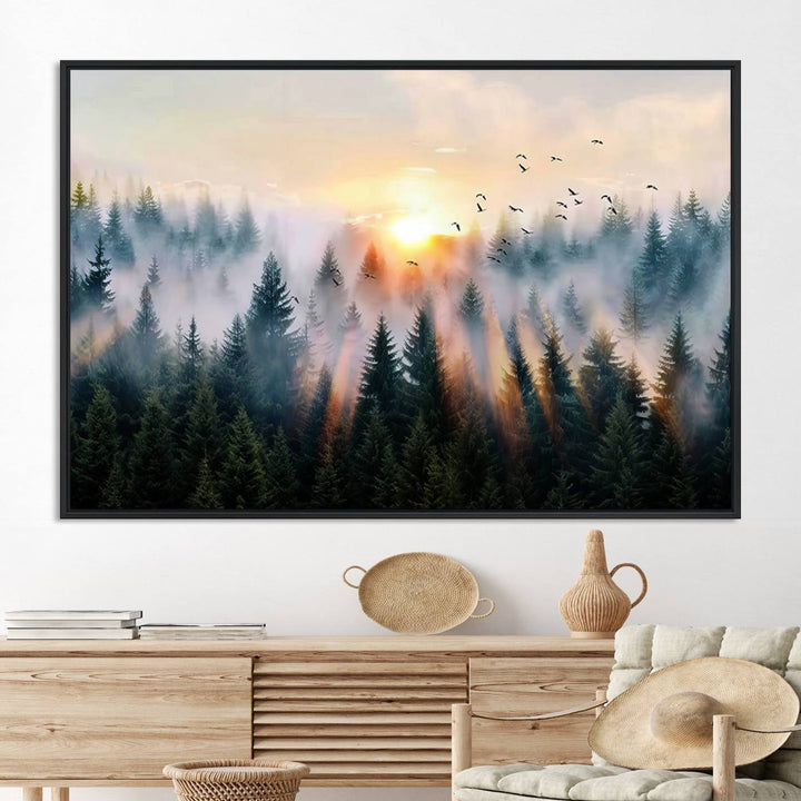 Abstract Forest Wall Art - Serene Nature Canvas Print with Misty Forest Design for Modern Home or Office Decor