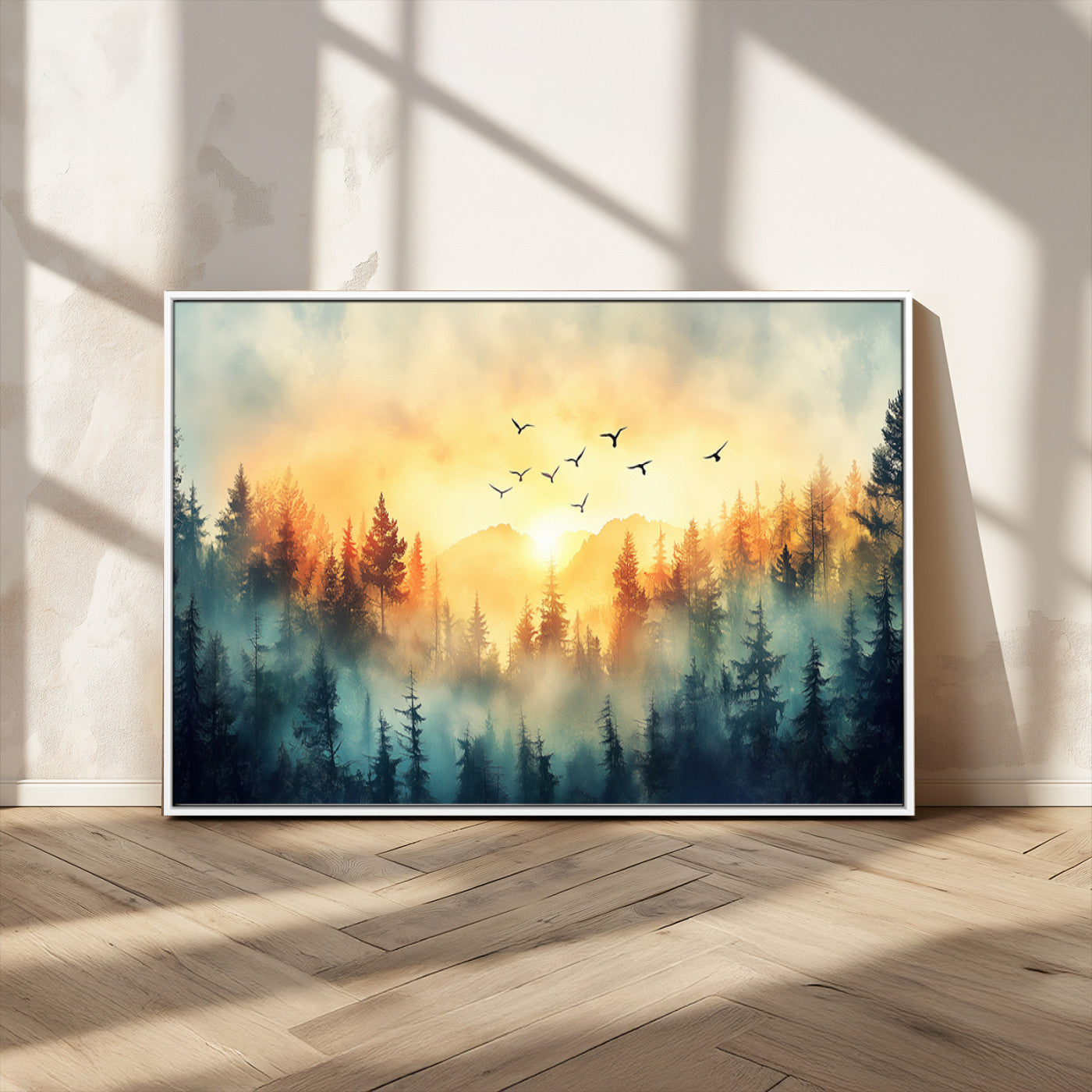 MGV-FC-36X24 - Abstract Forest Wall Art Print- Serene Nature Canvas Print with Misty Forest Design for Modern Home