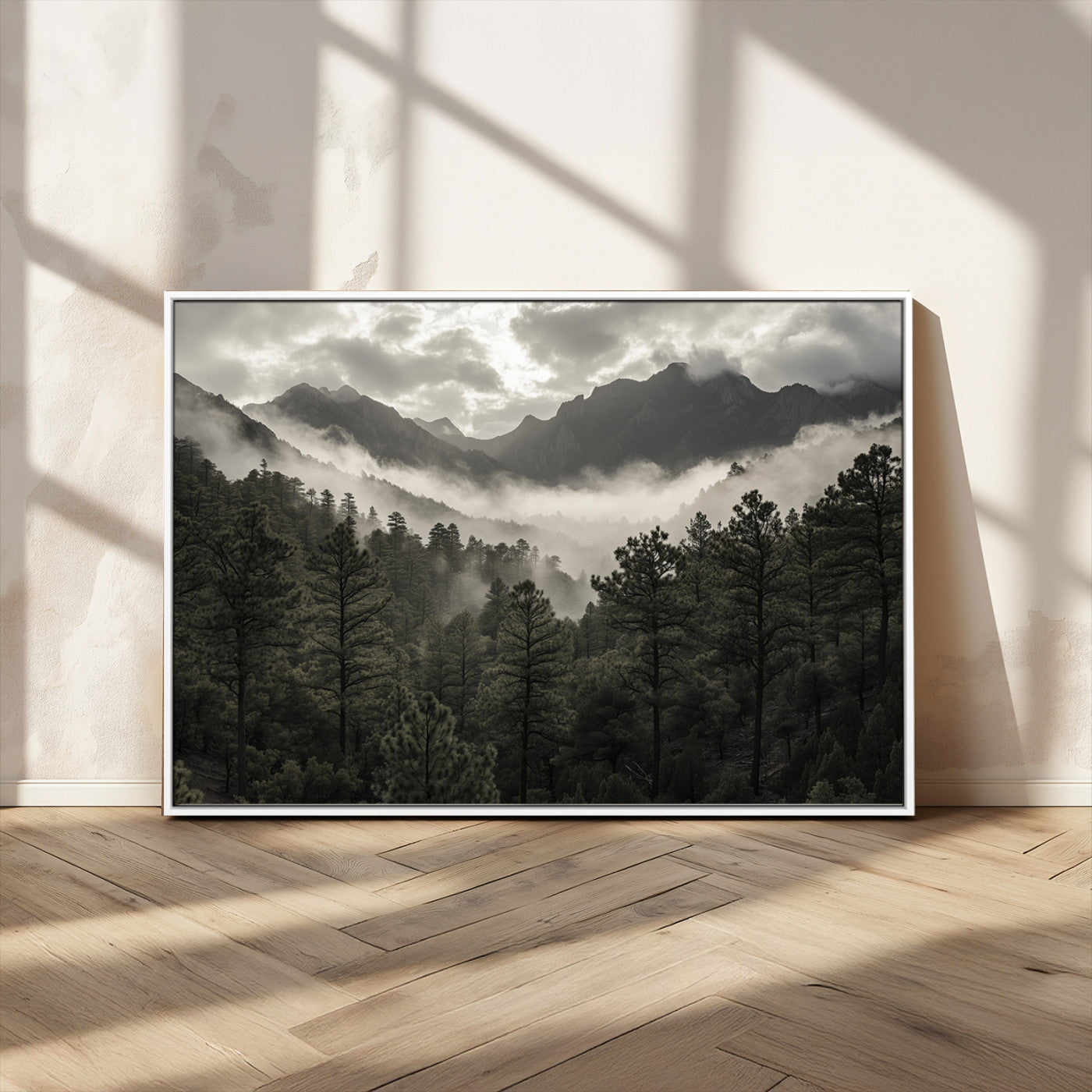 MGV-FC-36X24 - Misty Mountain Forest Wall Art – Canvas Print of Cloudy Peaks, Tranquil Pines, Enchanted Landscape, Majestic Nature Decor for Home or Office