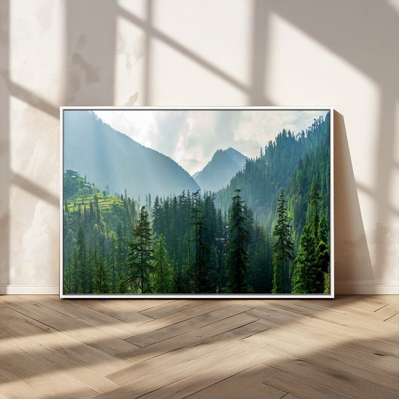 MGV-FC-36X24 - Misty Forest Mountain Canvas Print – Serene Nature Wall Art, Tranquil Valley
