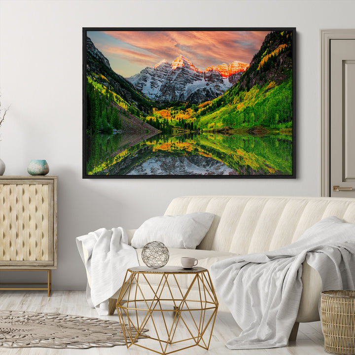 Maroon Bells Lake Wall Art Canvas Print – Majestic Colorado Mountain Landscape, Autumn Reflection, Multi-Panel Framed Artwork for Home,