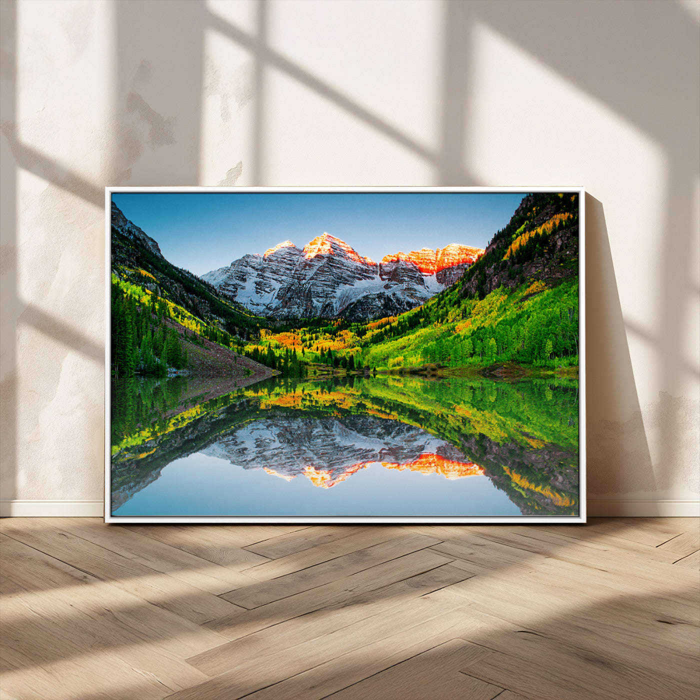 MGV-FC-36X24 - Maroon Bells Lake Print Wall Art – Majestic Colorado Mountain Landscape, Autumn Reflection,