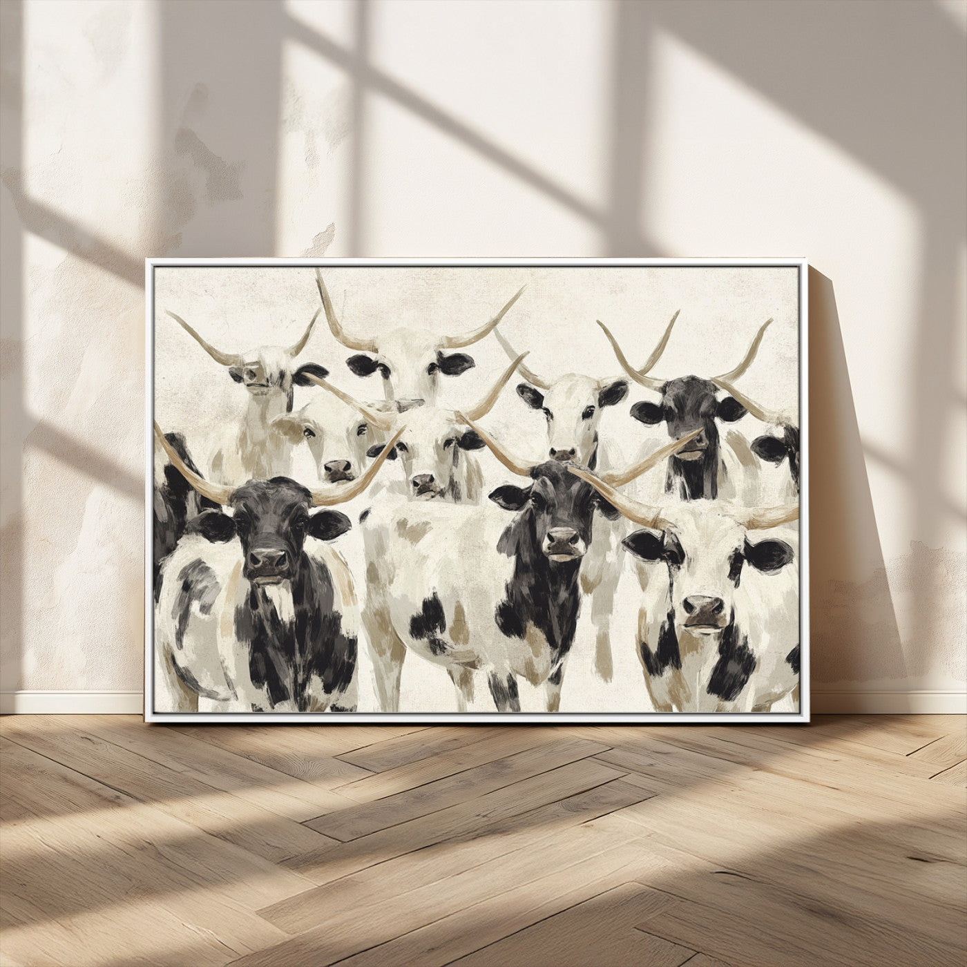 MGV-FC-36X24 - Longhorn Texas Cow Drawing Abstract Wall Art Canvas Print for Farmhouse Decor, Texas Bull Printing
