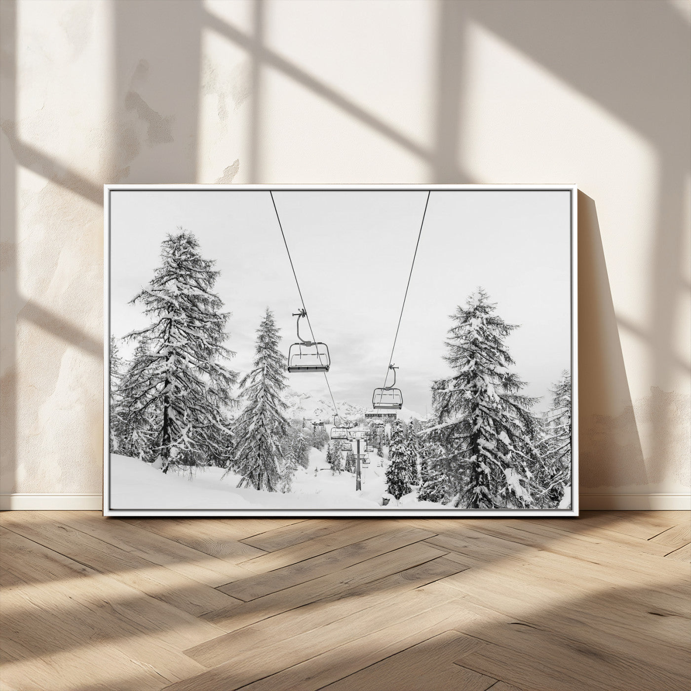 MGV-FC-36X24 - Wall Art Canvas Print Winter Chairlift Views Silent Snow-Covered Pines Mountain Calm Serenity Frozen