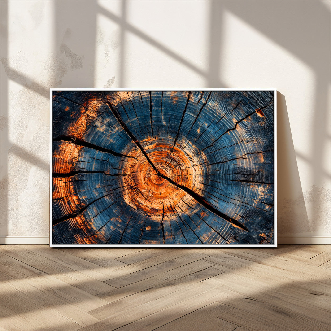 MGV-FC-36X24 - Burnt Wood Wall Art Canvas Print, Framed Aged Timber Art Picture Print, Rustic Tree Slice Perfect Rustic Decor Artwork