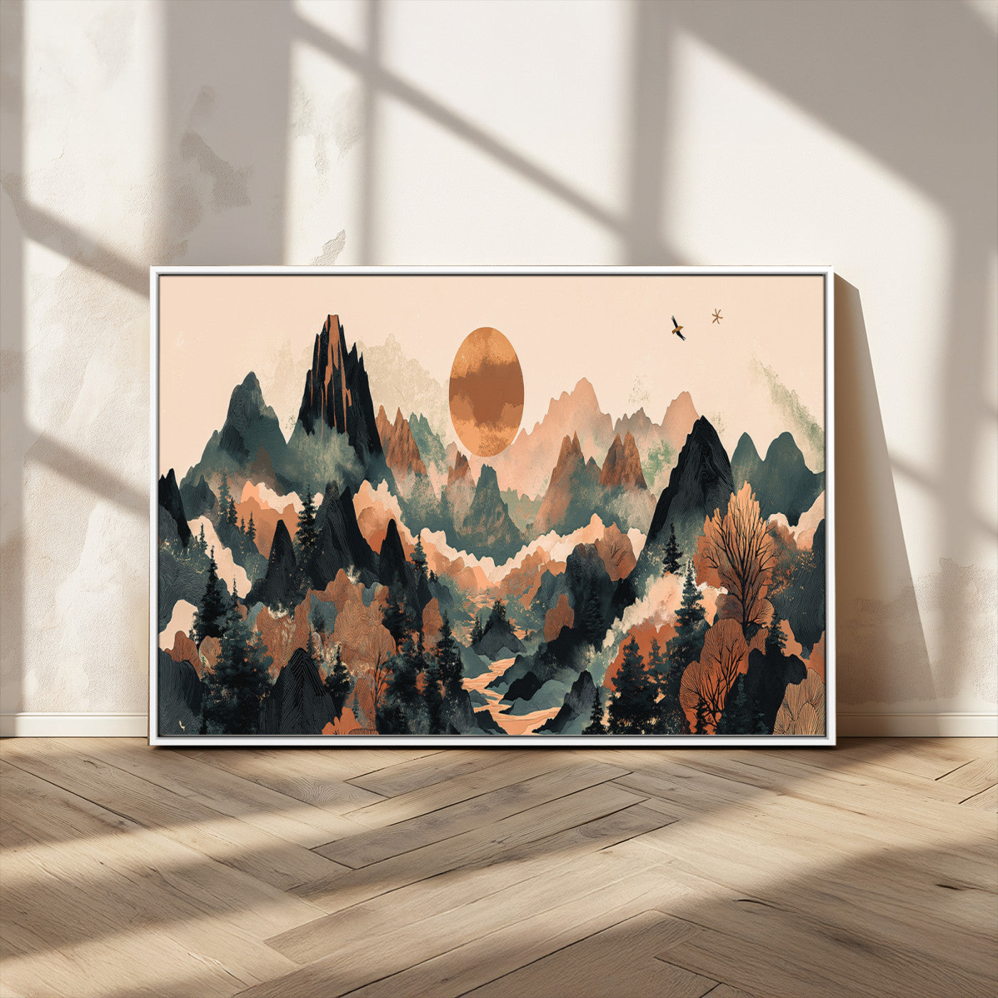 MGV-FC-36X24 - Wood Mountain Landscape Wall Art Canvas Print, Framed Sunset Hills Art Picture Print, Abstract Nature Perfect Boho Decor Artwork