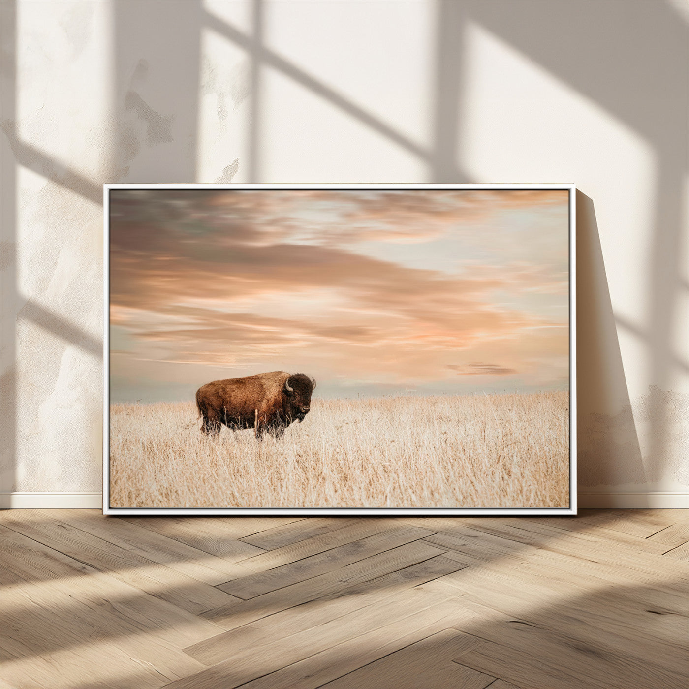 MGV-FC-36X24 - Bison Wall Art Canvas Print, Framed Buffalo Art Picture Print, Western Prairie Perfect Rustic Decor Artwork
