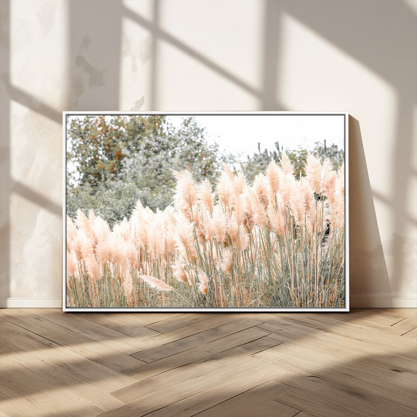 21826392-MGV-CV-36X24 - Pampas Grass Wall Art – Soft Blush Hues and Natural Texture Canvas Print, Serene Outdoors & Botanical Charm for Living Room or Nature Decor