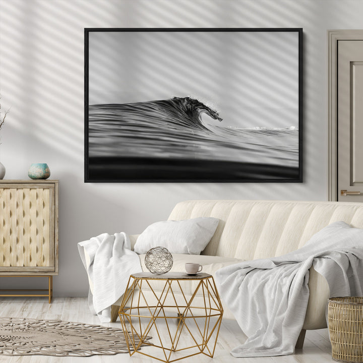 Black Wave Wall Art Canvas Print, Abstract Surf Print, Framed Minimalist Ocean Art Print, Large Black Water Printing Minimalist
