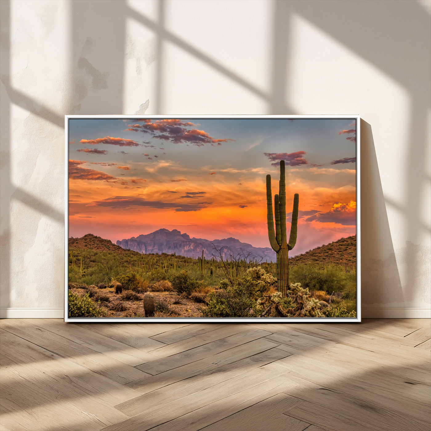 MGV-FC-36X24 - Saguaro Cactus Wall Art Canvas Print, Framed Arizona Sunset Art Picture Print, Sonoran Desert Perfect Southwestern Boho Decor Artwork