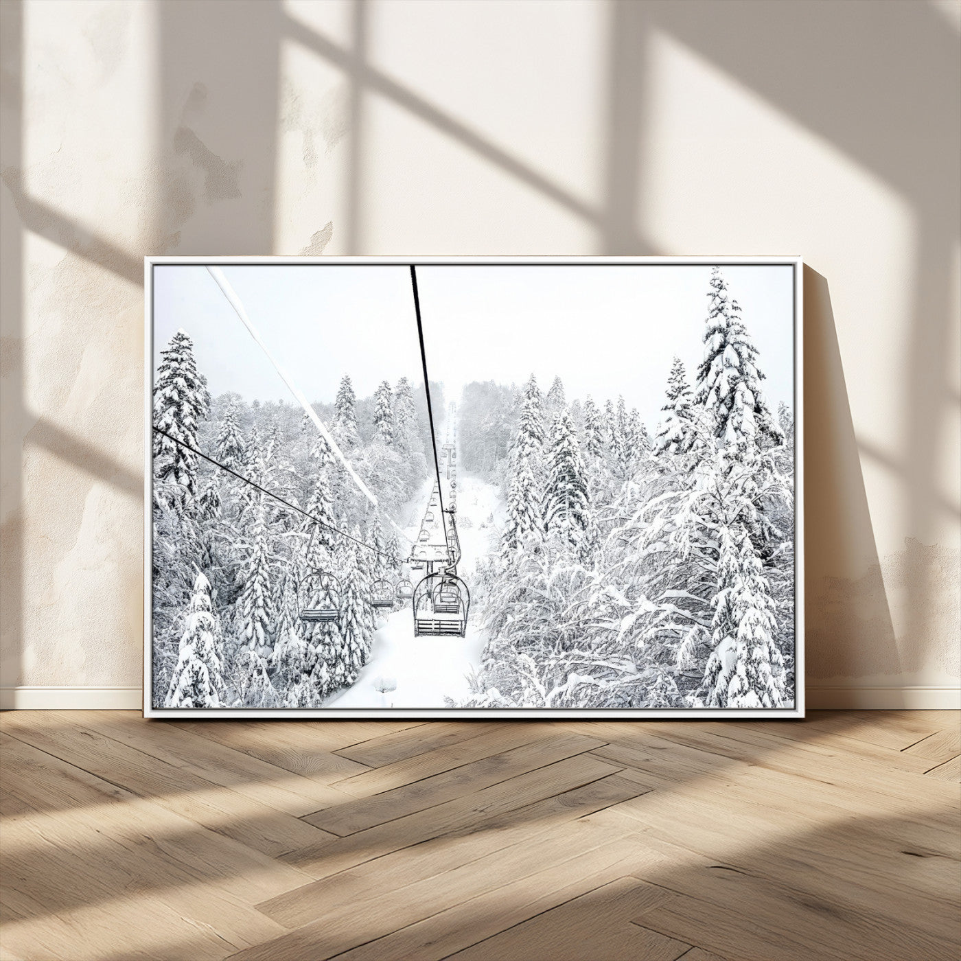 MGV-FC-36X24 - Winter Snow Ski Lift Wall Art Canvas Print Winter Trees Print