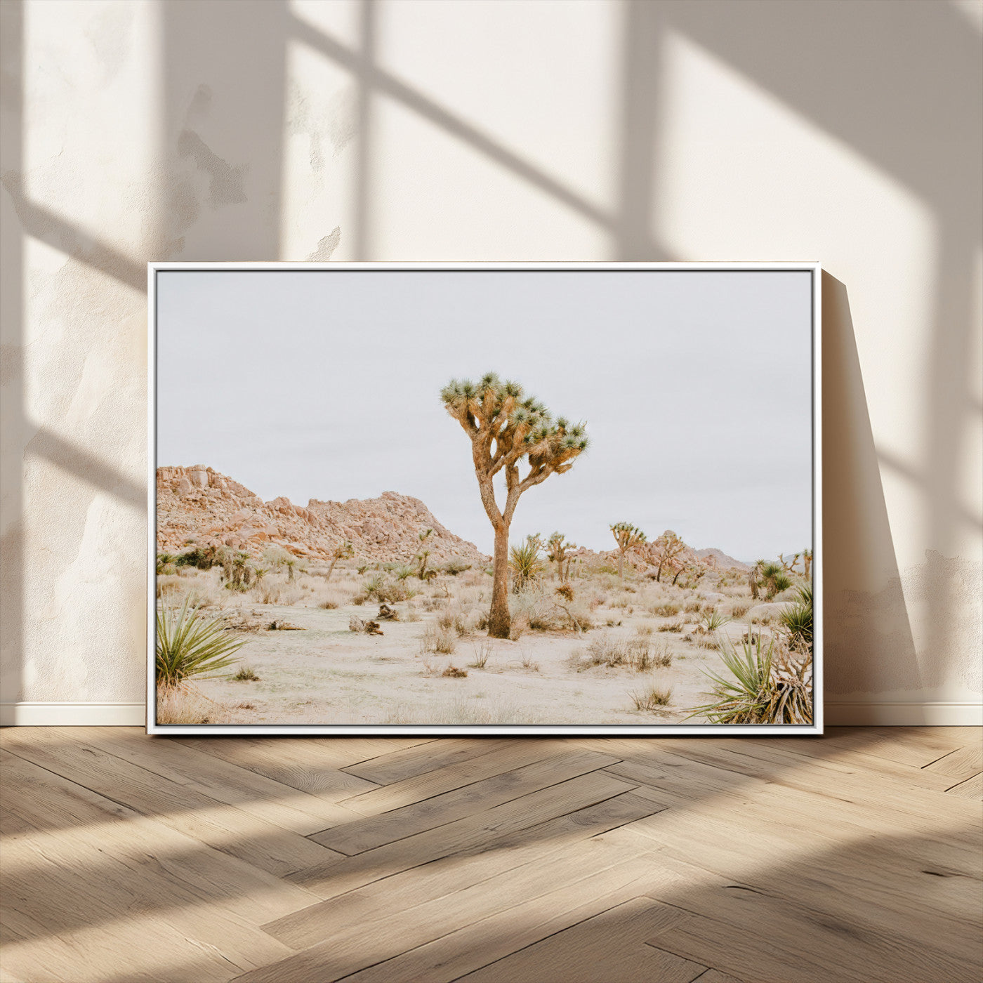 MGV-FC-36X24 - Joshua Tree Wall Art Canvas Print, Framed Neutral Desert Art Picture Print, Earthy Landscape Perfect Neutral Boho Decor Artwork