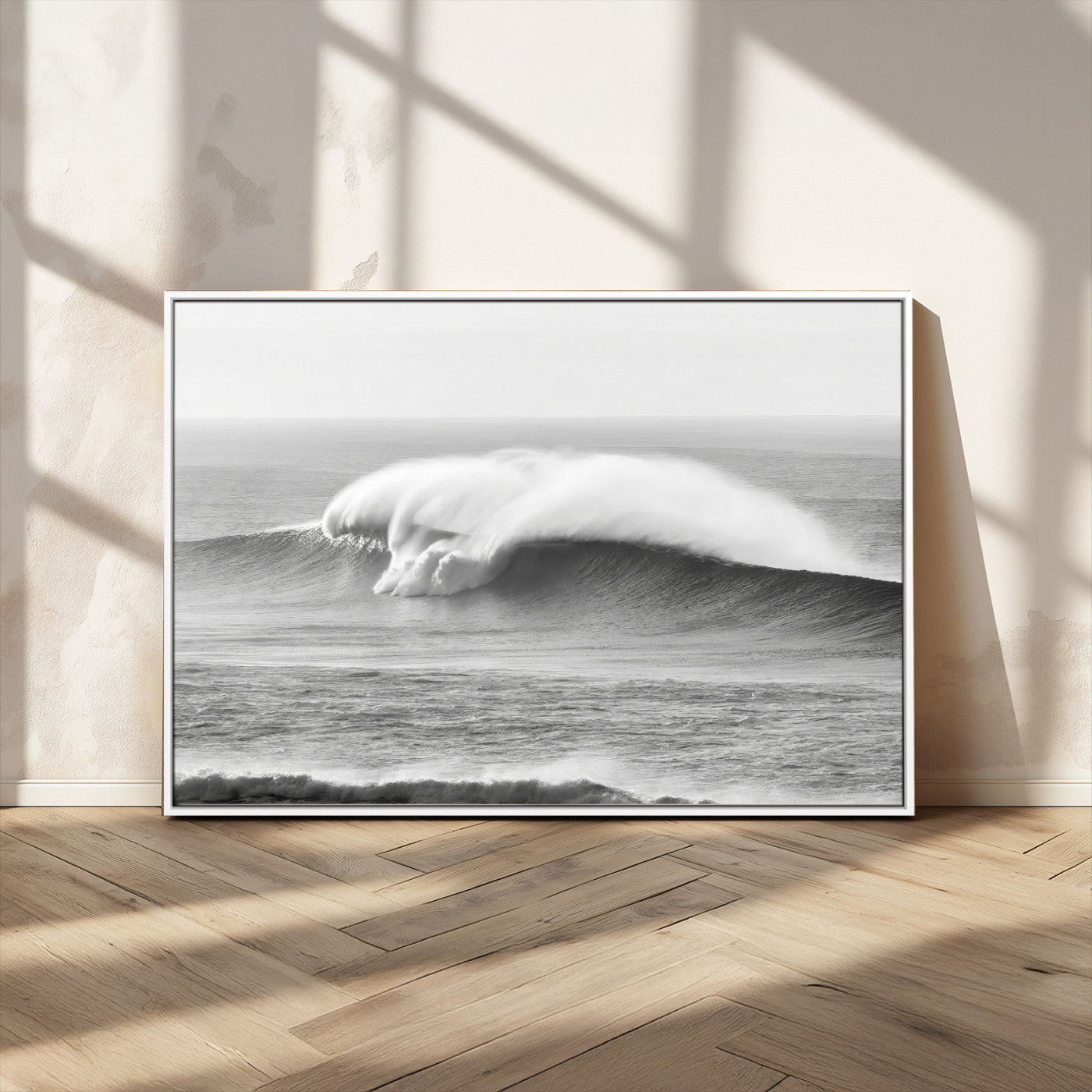 MGV-FC-36X24 - Monochrome Seascape Wall Art Canvas Print, Framed Surf Wave Art Picture Print, Minimalist Ocean Perfect Moody Coastal Decor Artwork