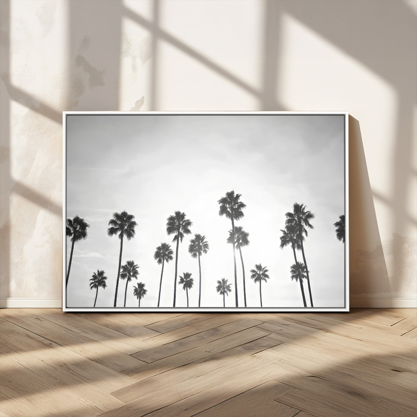 62298277-MGV-CV-36X24-Monochrome Palms Wall Art Canvas Print – Framed Minimalist Silhouetted Trees Artwork for Home, Office, Living Room